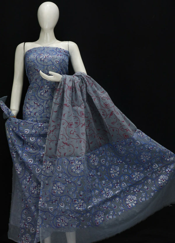 Pure Cotton Kota Doriya Hand Block Print Unstitched Suit With Dupatta (Without Bottom )