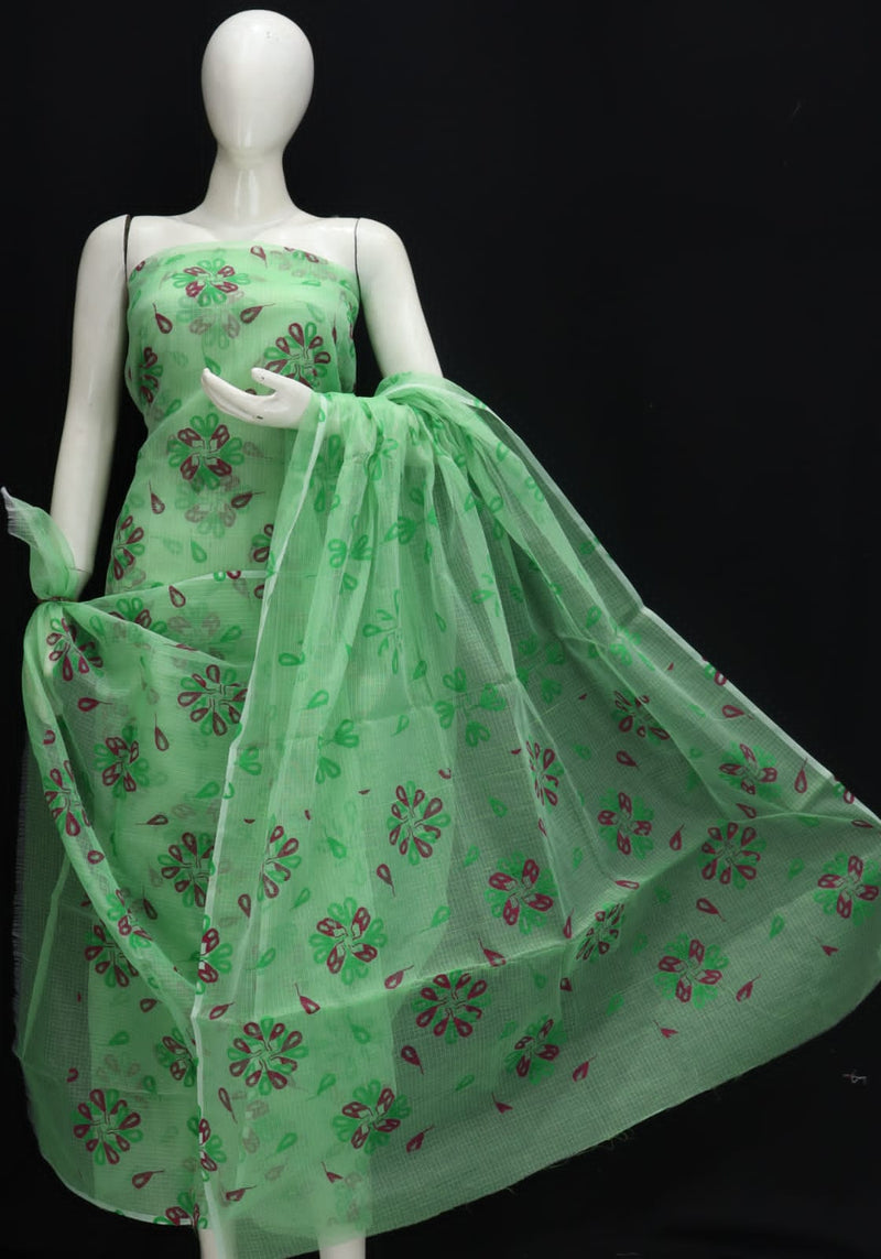 Pure Cotton Kota Doriya Hand Block Print Unstitched Suit With Dupatta (Without Bottom )