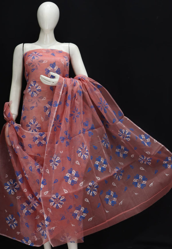 Pure Cotton Kota Doriya Hand Block Print Unstitched Suit With Dupatta (Without Bottom )