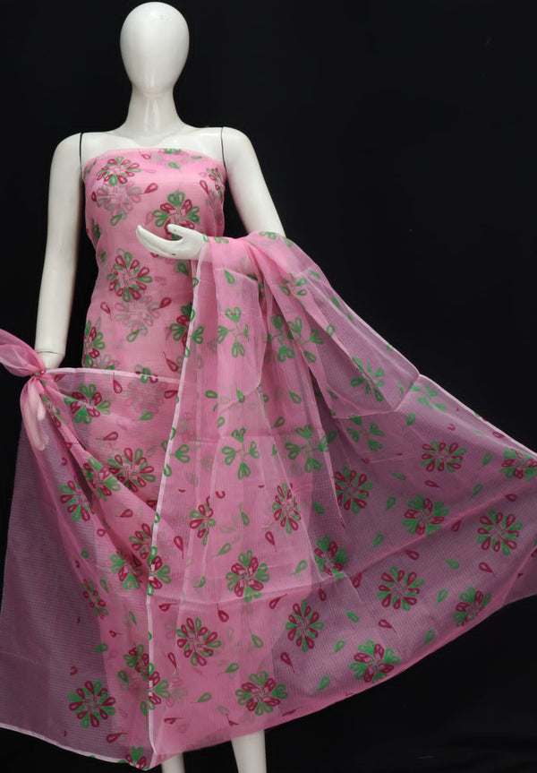 Pure Cotton Kota Doriya Hand Block Print Unstitched Suit With Dupatta (Without Bottom )