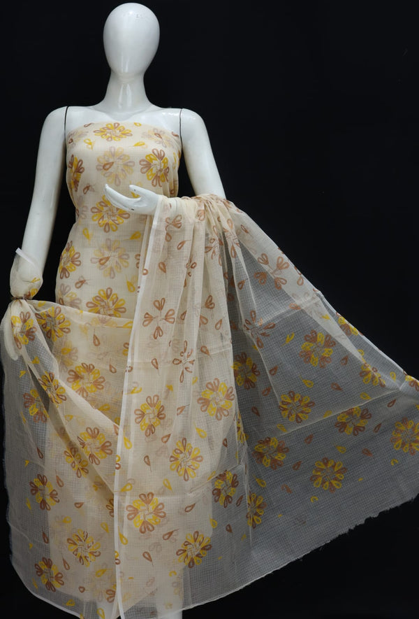 Pure Cotton Kota Doriya Hand Block Print Unstitched Suit With Dupatta (Without Bottom )