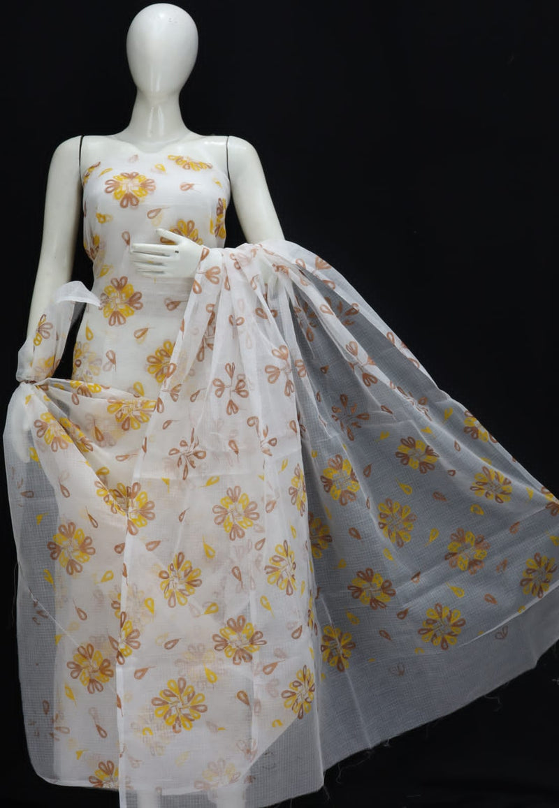 Pure Cotton Kota Doriya Hand Block Print Unstitched Suit With Dupatta (Without Bottom )