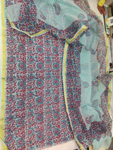 Pure Kota Doriya Hand Block Print Unstitched Suit With Dupatta (Without Bottom )