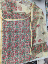 Pure Kota Doriya Hand Block Print Unstitched Suit With Dupatta (Without Bottom )