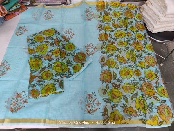 Pure Kota Doriya Hand Block Print Unstitched Suit With Dupatta (Without Bottom )