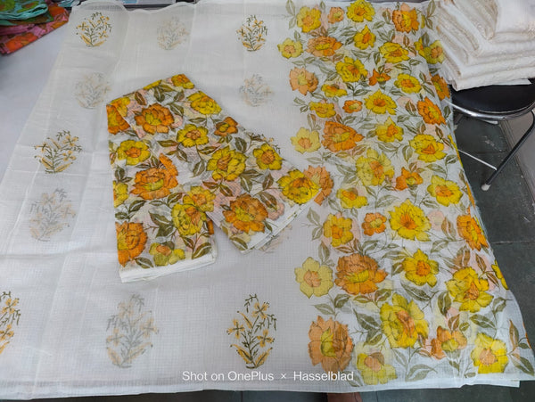 Pure Kota Doriya Hand Block Print Unstitched Suit With Dupatta (Without Bottom )