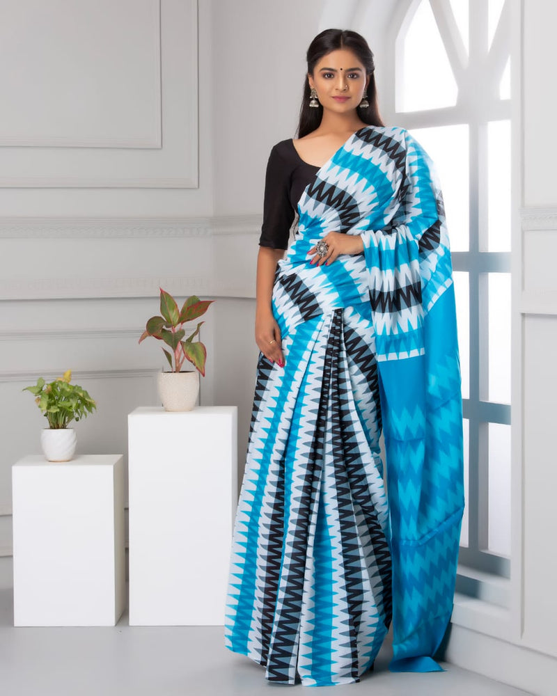 Pure Hand Printed Cotton Sarees With Blouse